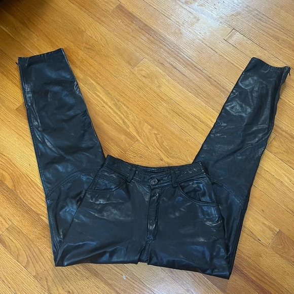 North Beach Vintage 80s 90s Leather Pants With Leg Lower Zipper Deatail B3 - Picture 1 of 4